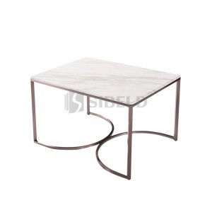 7.306 Polished marble top with Light Bronze Metal support coffee table