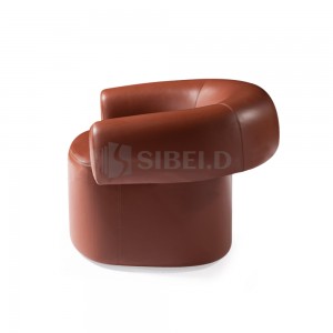 7.305 Leather upholstered seat and back with Swivel metal Base Armchair