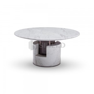 7.330 Marble top with connected metal base wrapped in marble hotel coffee table