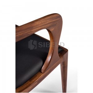 LF-1605 New Design Armchair PU Leather Restaurant Chair Solid Wooden Frame Dining Arm Leisure Chairs